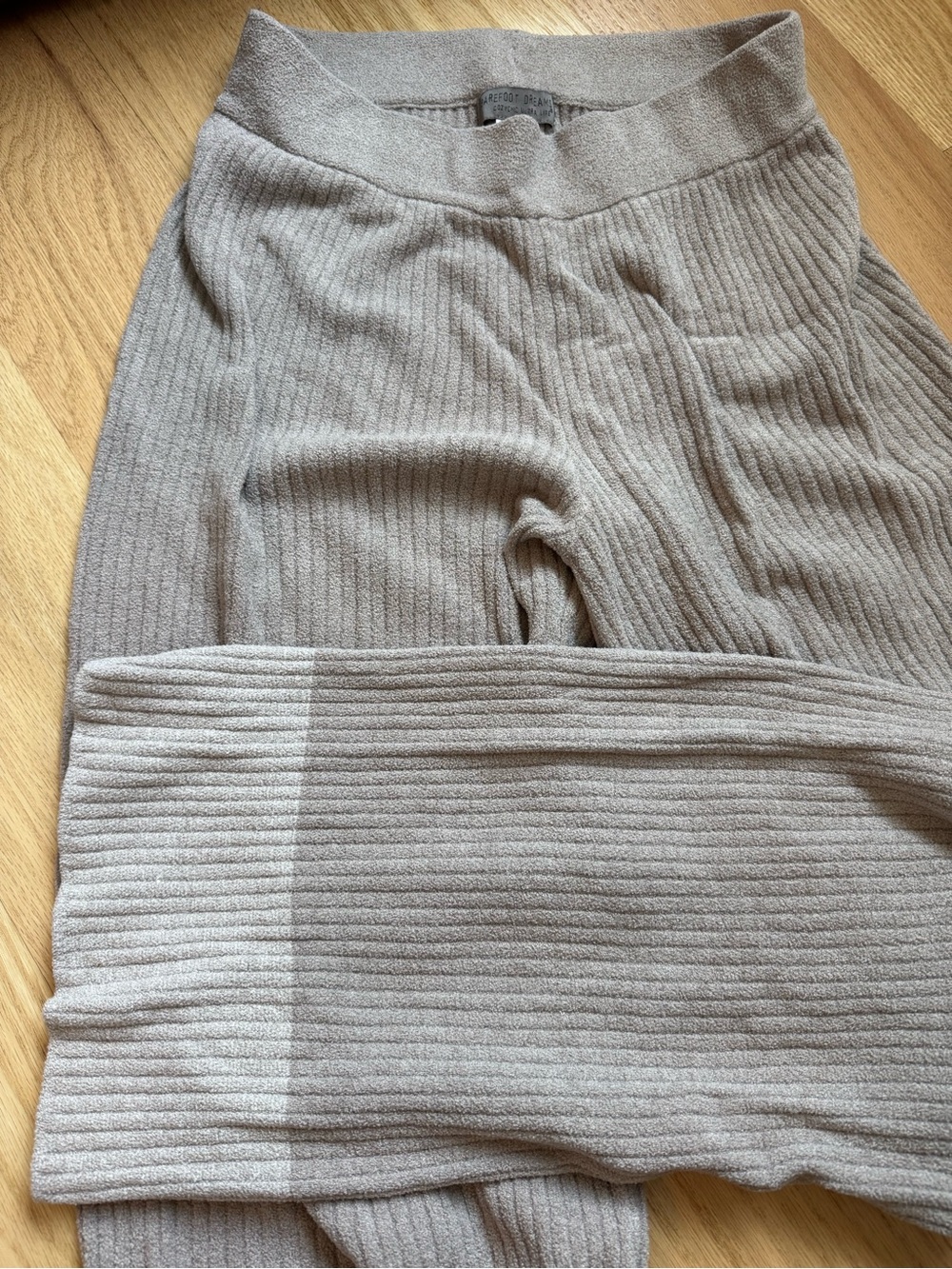 Barefoot Dreams Ribbed Knit Lounge Pants in Light Taupe